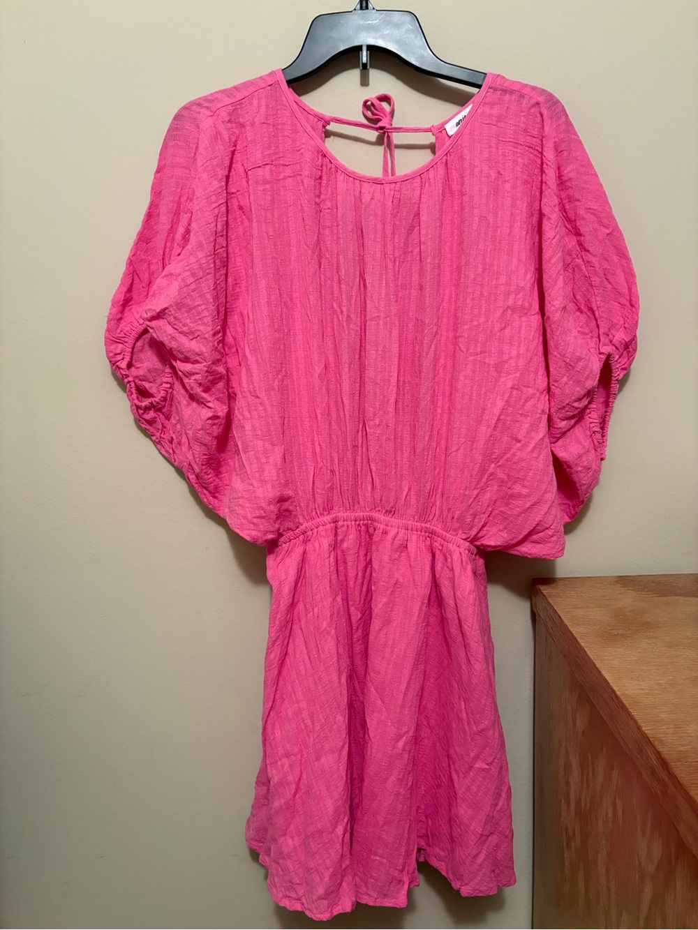 aerie Hot Pink Puff-Sleeve Tie-Back Casual Dress